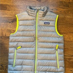 Boys Patagonia Puffer Vest size 12 gray with Neon Accents EUC